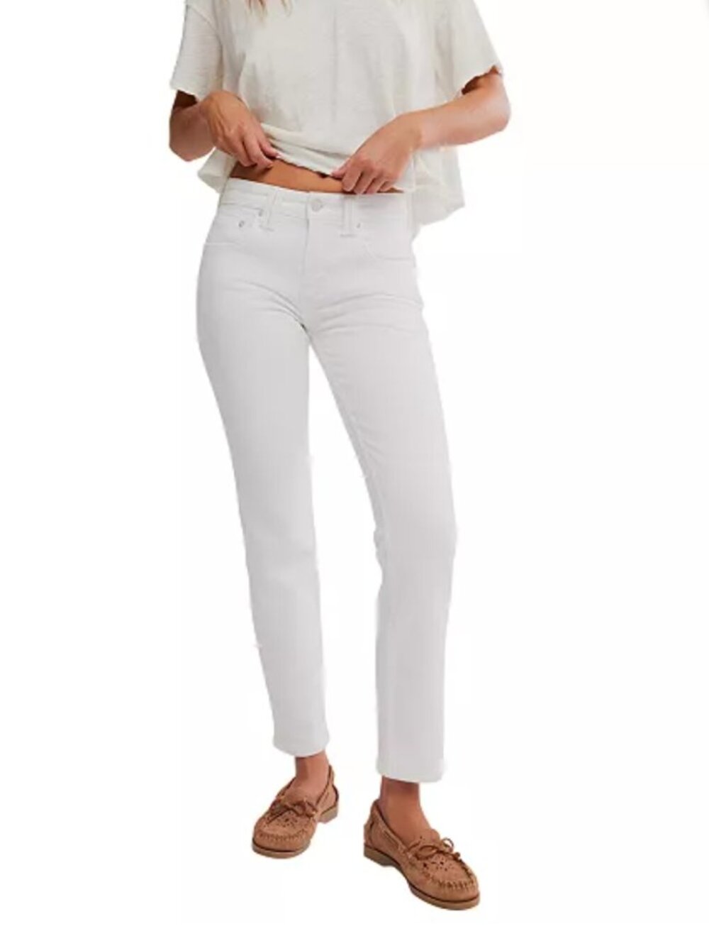 Free People We The Free Oracle Low-Rise Slim Straight Jeans – Optic White – Size